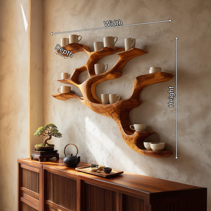 Branch Form Wood Bar Wall Shelf With Open Display