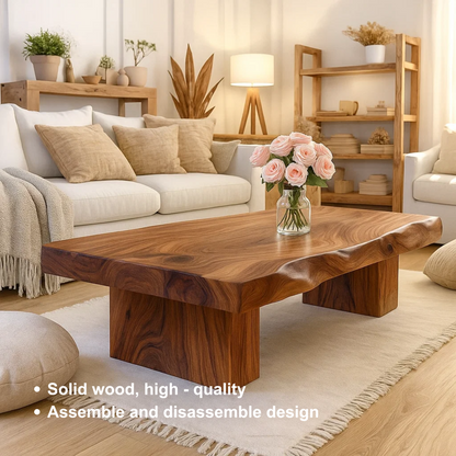 Handcrafted Solid Wood Coffee Table with Sculpted Live Edge – Modern Organic Wood Center Table for Japandi Living Spaces Kitchnce
