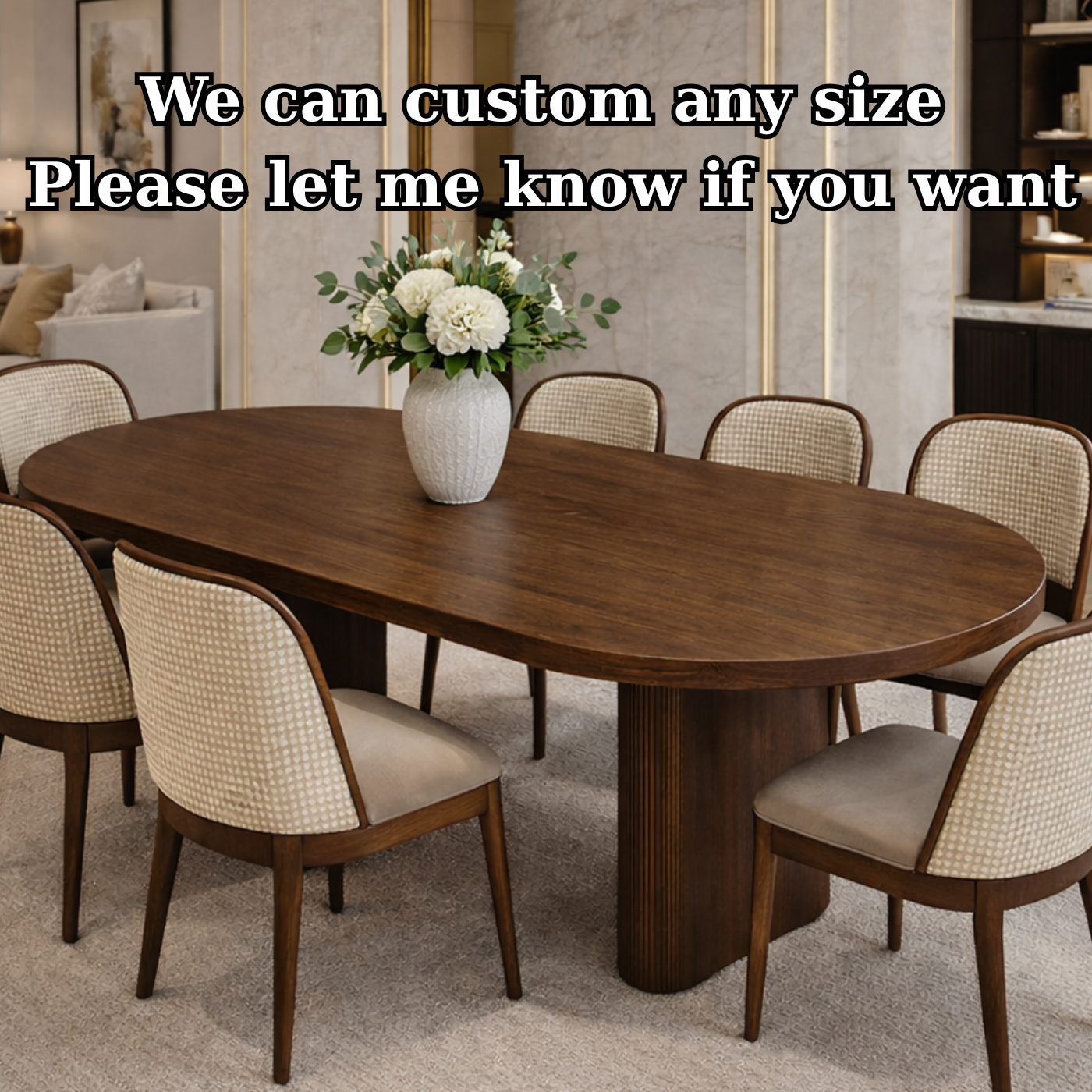 Luxury Solid Wood Oval Dining Table with Pedestal Base