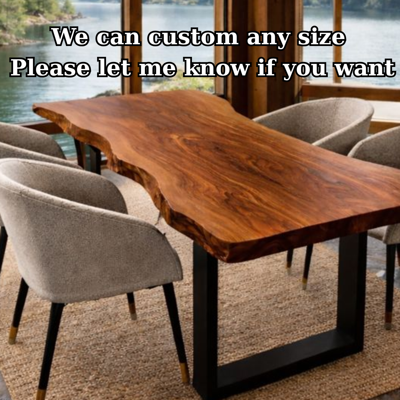 Modern Live Edge Dining Table in Natural Solid Wood