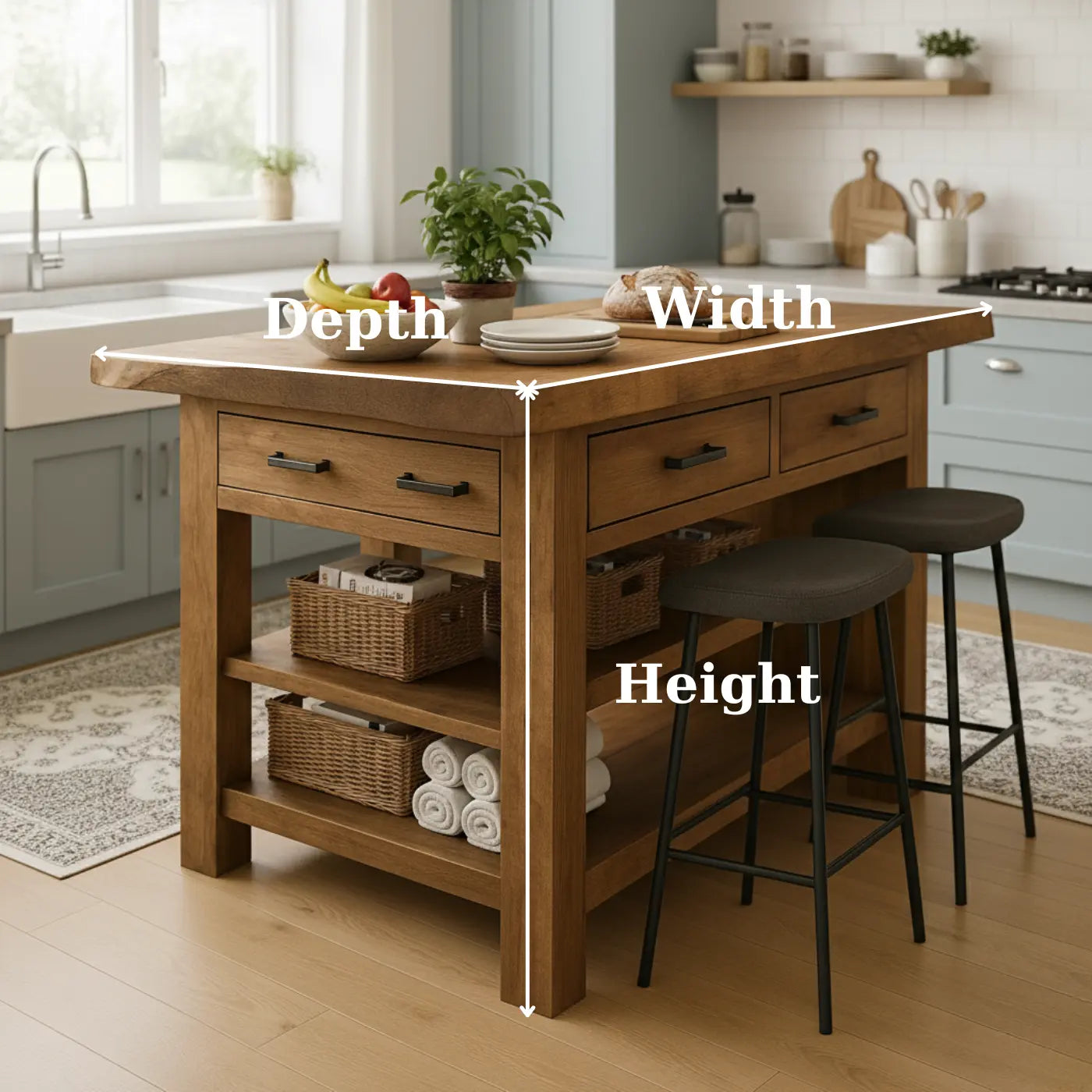Handcrafted Solid Wood Kitchen Island - Rustic Top, Drawers & Open Shelving Kitchnce