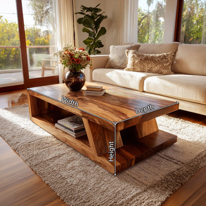 Modern Solid Wood Coffee Table With Open Shelf