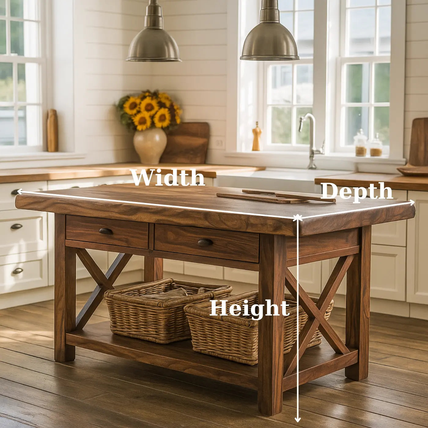 Handcrafted Solid Wood Kitchen Island - X-Base Design & Dark Finish Kitchnce