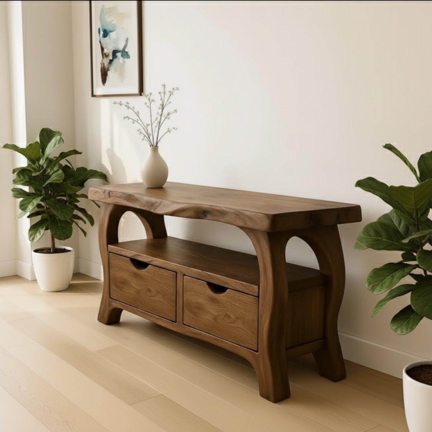 Handcrafted Solid Wood TV Stand with Drawers – Modern Organic Media Console Kitchnce