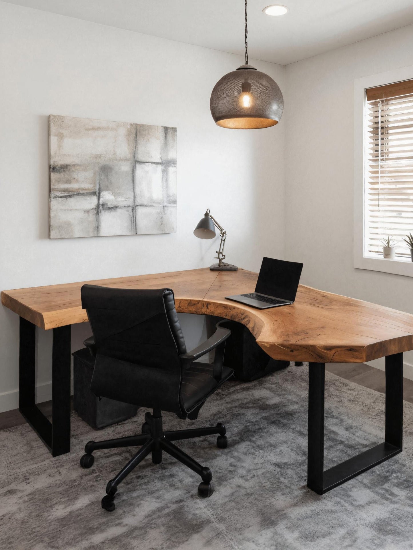 Modern Live Edge L Shaped Desk For Home Workspace Kitchnce