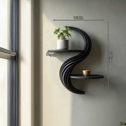 Curved Dual-Tier Floating Wall Shelf with Sculptural Form