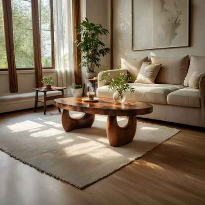 Organic Natural Wood Coffee Table with Sculpted Open Base