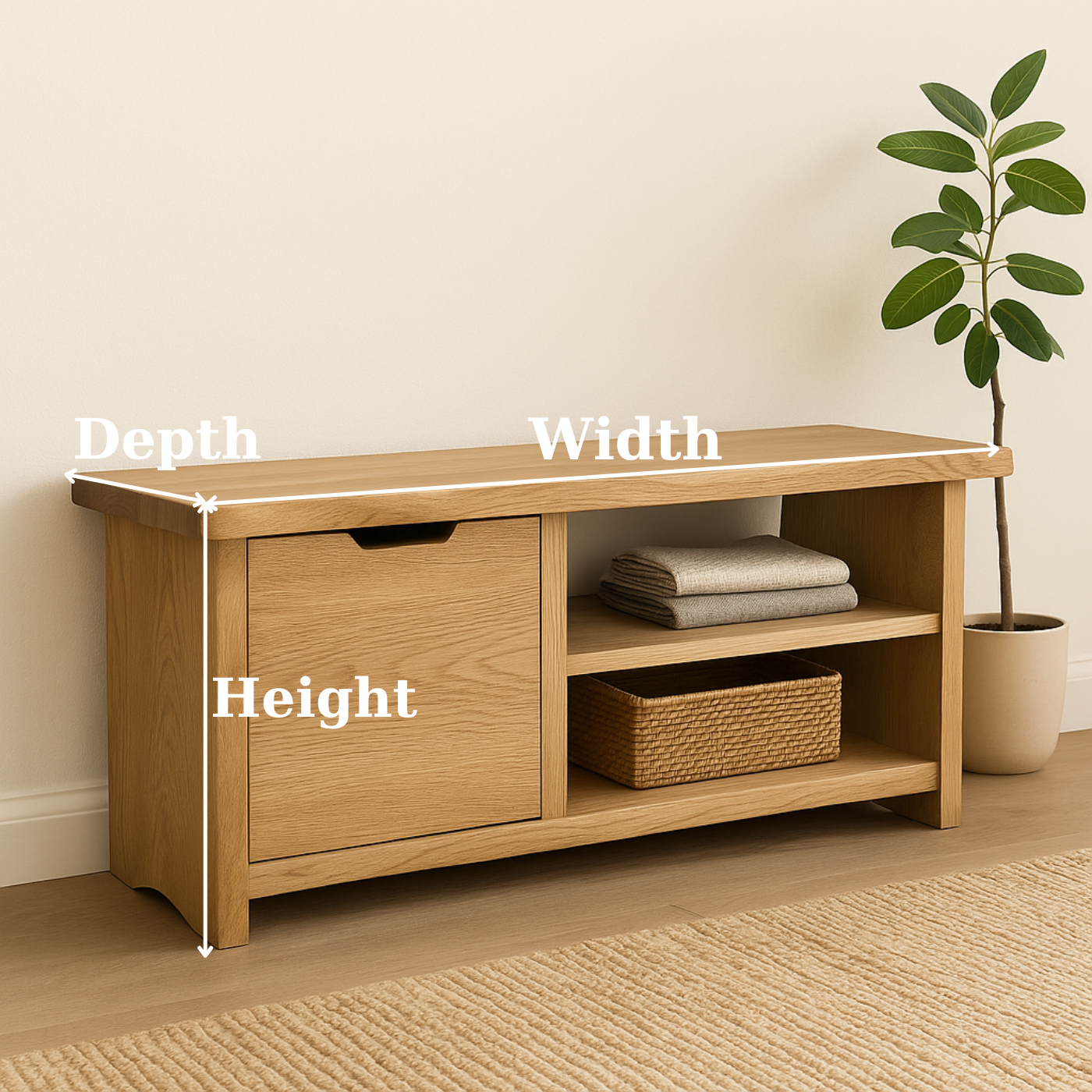 Handcrafted Solid Wood Bench – Oak Entryway Storage Bench & Cabinet Kitchnce