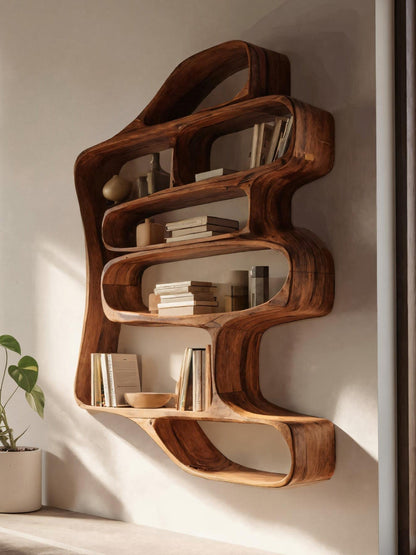 Sculptural Floating Bookshelf For Living Room Or Bedroom Kitchnce