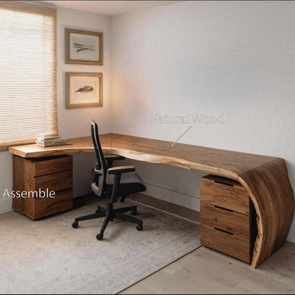 Minimalist Live Edge L Shaped Desk With Drawers For Workspace