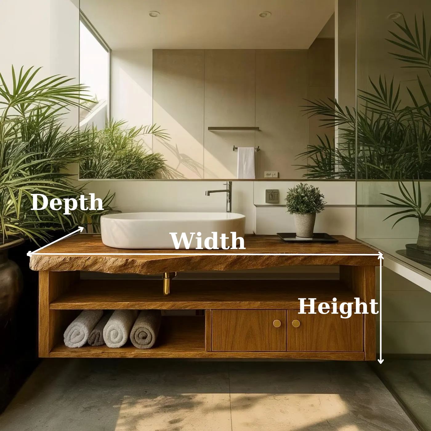 Handcrafted Solid Wood Floating Vanity, Organic Live Edge Bathroom Console with Storage Kitchnce