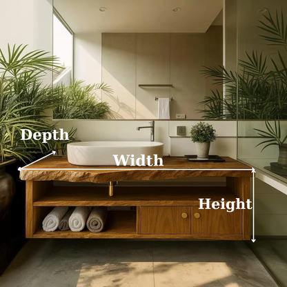 Handcrafted Solid Wood Floating Vanity, Organic Live Edge Bathroom Console with Storage Kitchnce