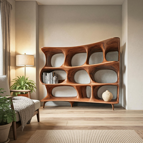 Organic Carved Bookshelf For Living Room Or Office Storage Kitchnce