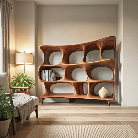 Organic Carved Bookshelf For Living Room Or Office Storage Kitchnce