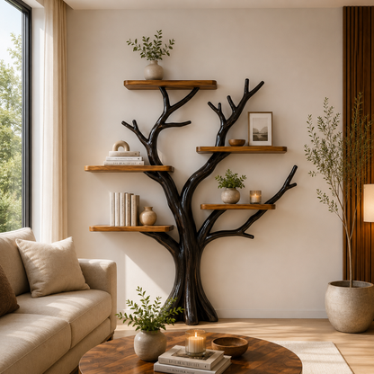 Tree Bookshelf, Handmade Solid Wood Display Shelf