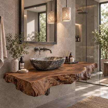 Alderon Live Edge Solid Wood Floating Bathroom Vanity