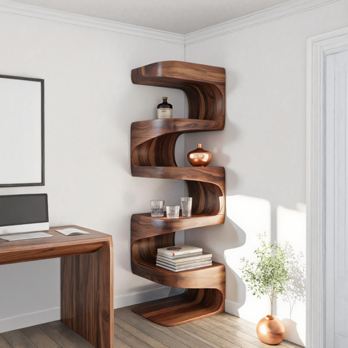 Modern Corner Wave Bookshelf For Living Room Or Contemporary Interior Kitchnce