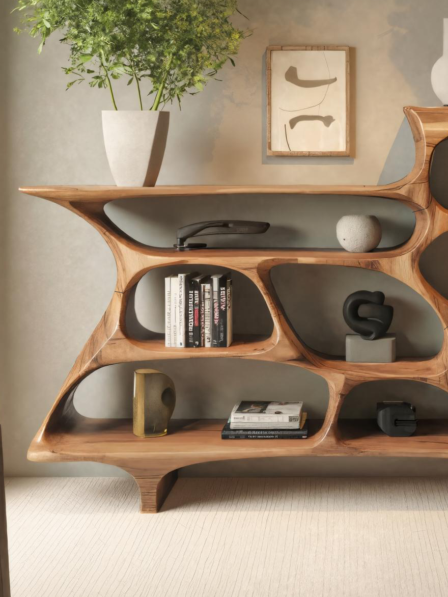 Contemporary Organic Bookshelf With Open Shelves For Living Room Or Office Kitchnce
