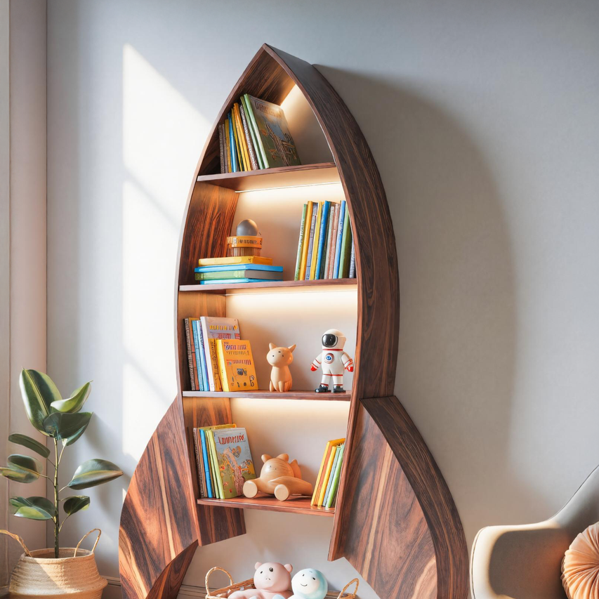 Rocket Shaped Bookshelf For Nursery Or Playroom Kitchnce