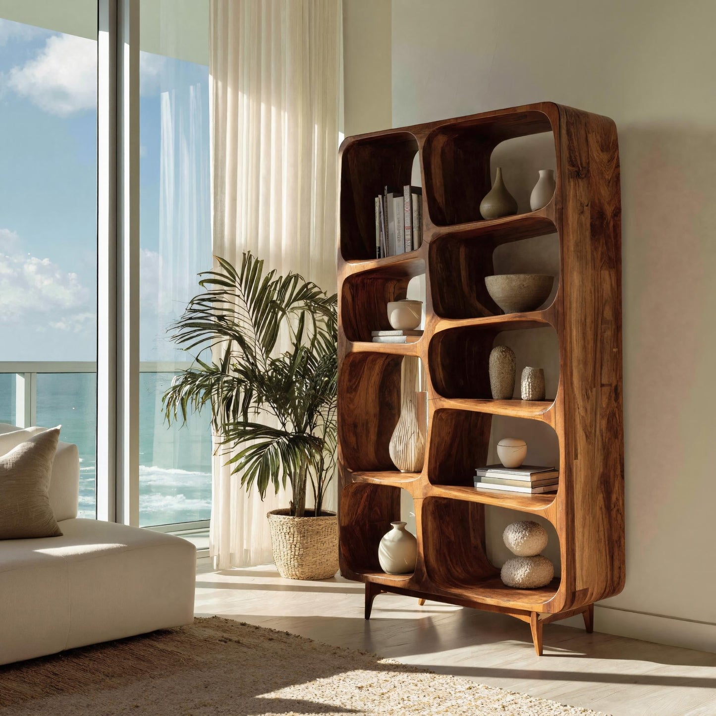 Contemporary Solid Wood Bookshelf For Coastal Interior Kitchnce