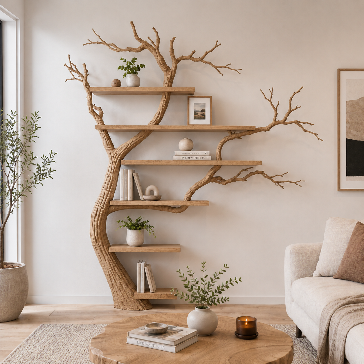 Large Tree Bookshelf, Handmade Branch Shelf for Living Room