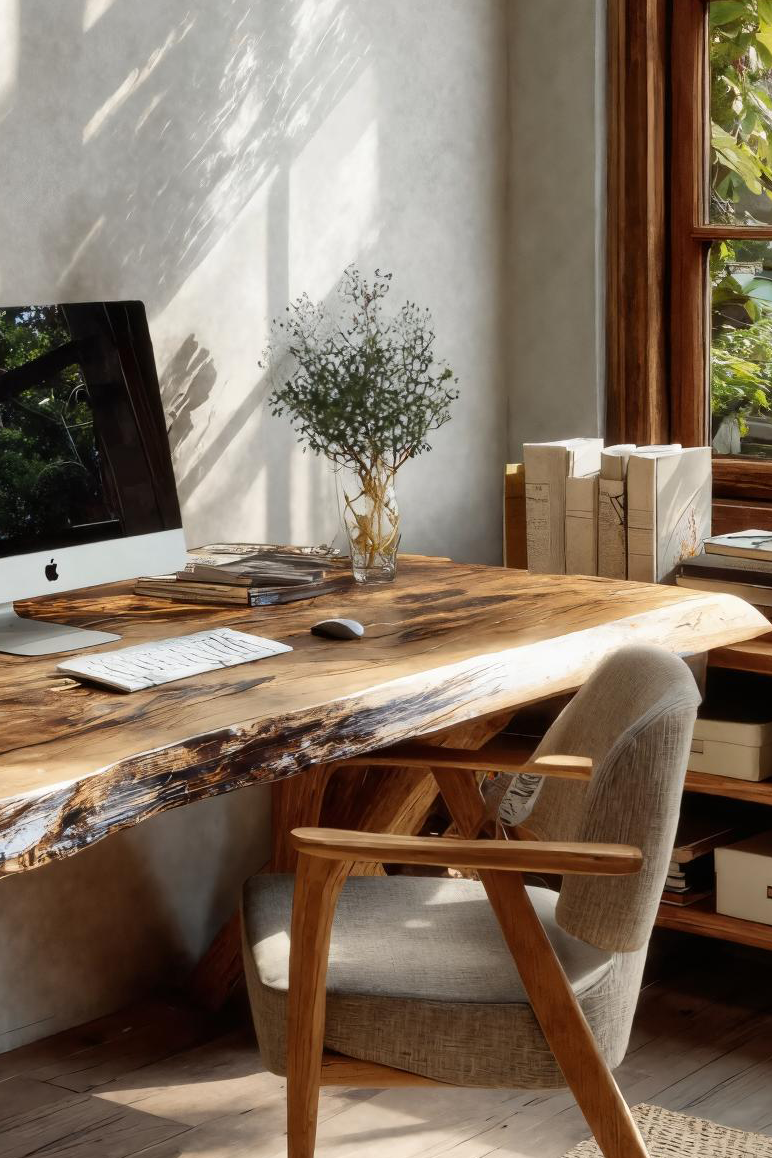 Rustic Live Edge Desk With X Legs For Home Office Kitchnce