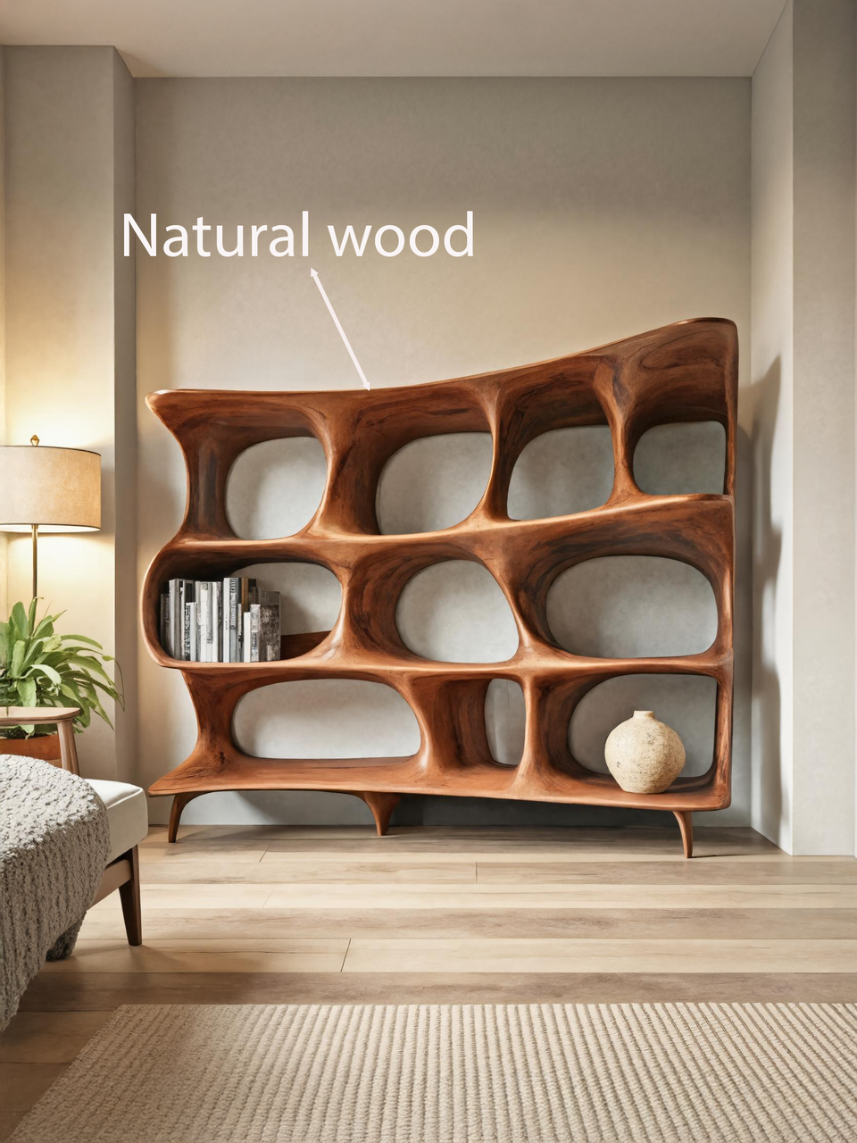 Organic Carved Bookshelf For Living Room Or Office Storage Kitchnce