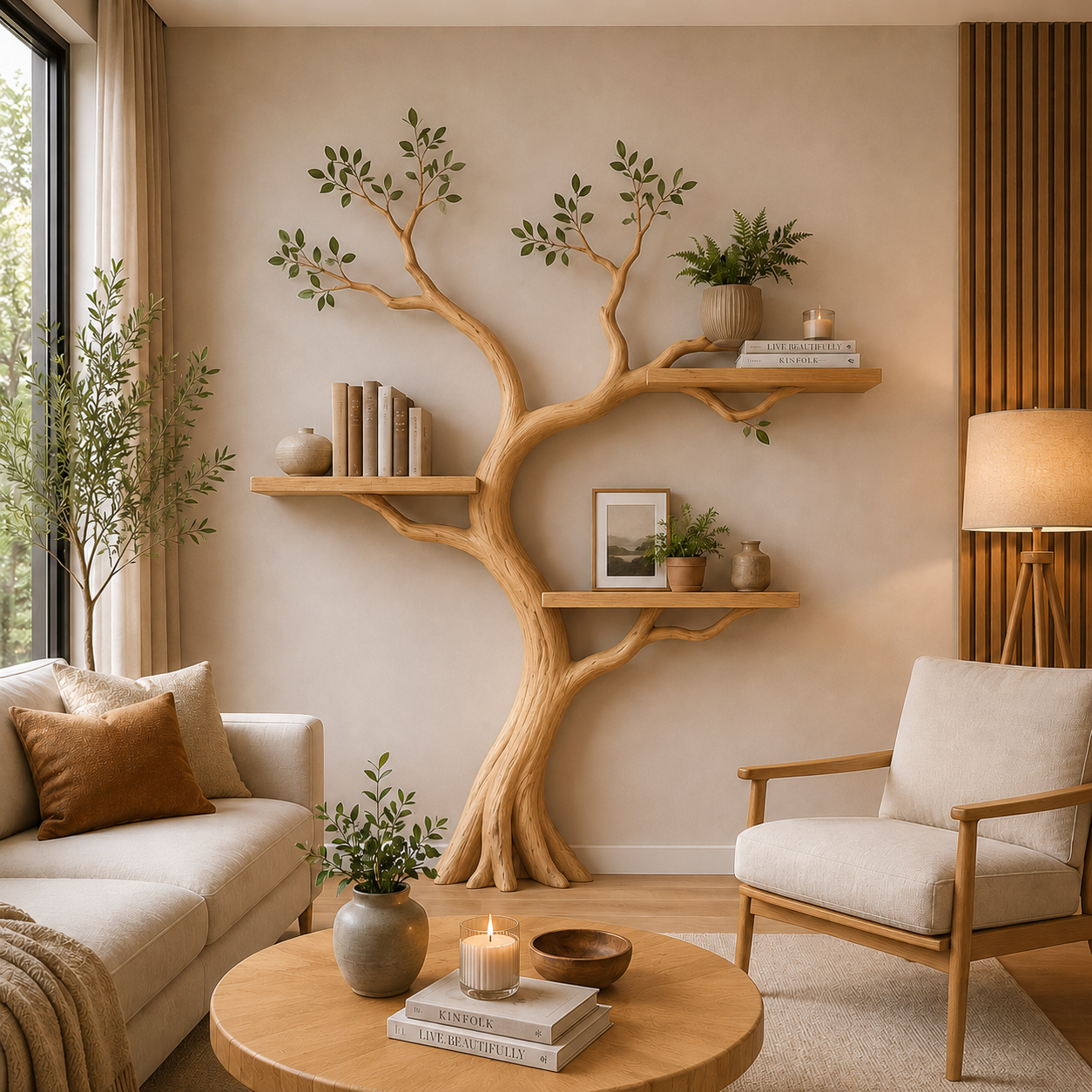 Organic Solid Wood Tree Bookshelf for Modern Home Wall Decor
