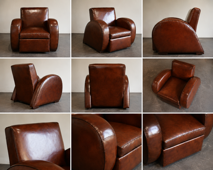 Vintage Art Deco Brown Antique Leather Club Chair