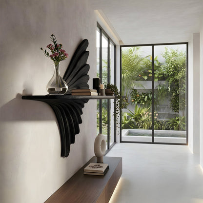 Fan Sculptural Floating Wall Shelf in Natural Wood