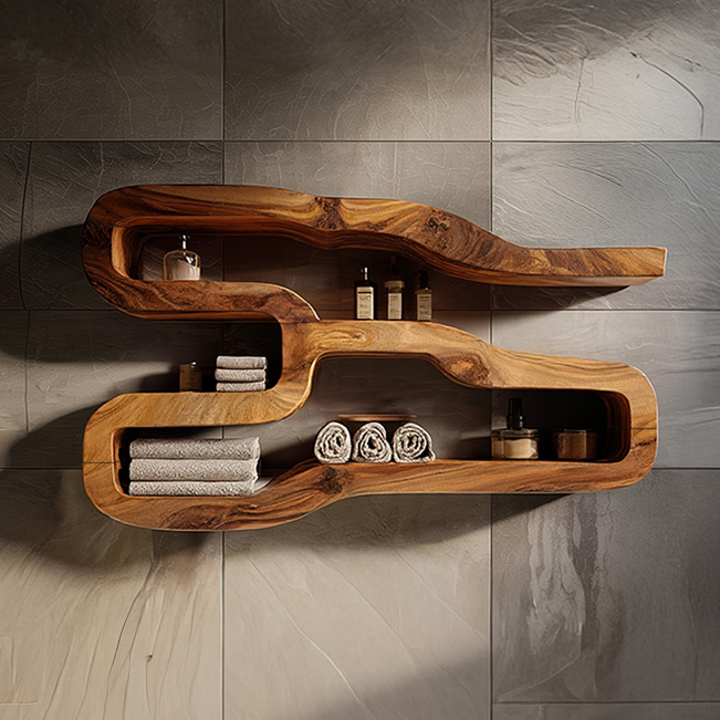 Sculptural Wall Mounted Shelf with Flowing Organic Form
