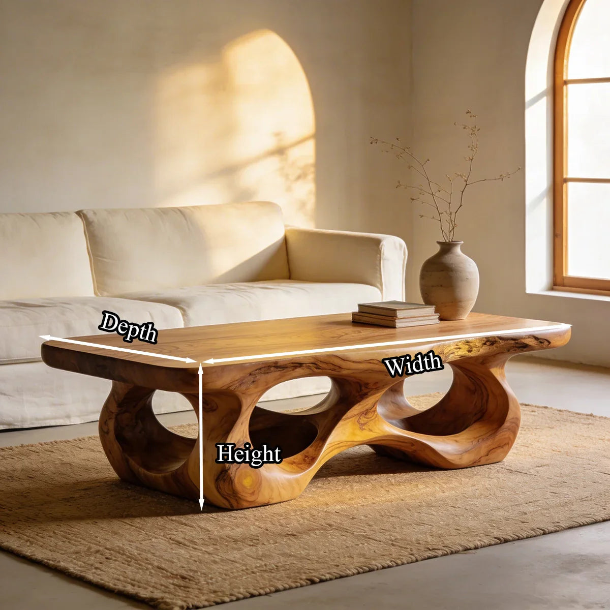 Organic Sculptural Natural Wood Coffee Table with Carved Base