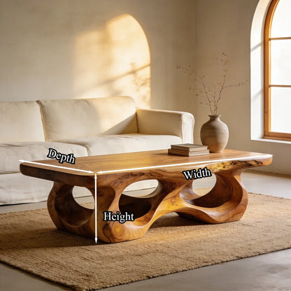 Organic Sculptural Natural Wood Coffee Table with Carved Base