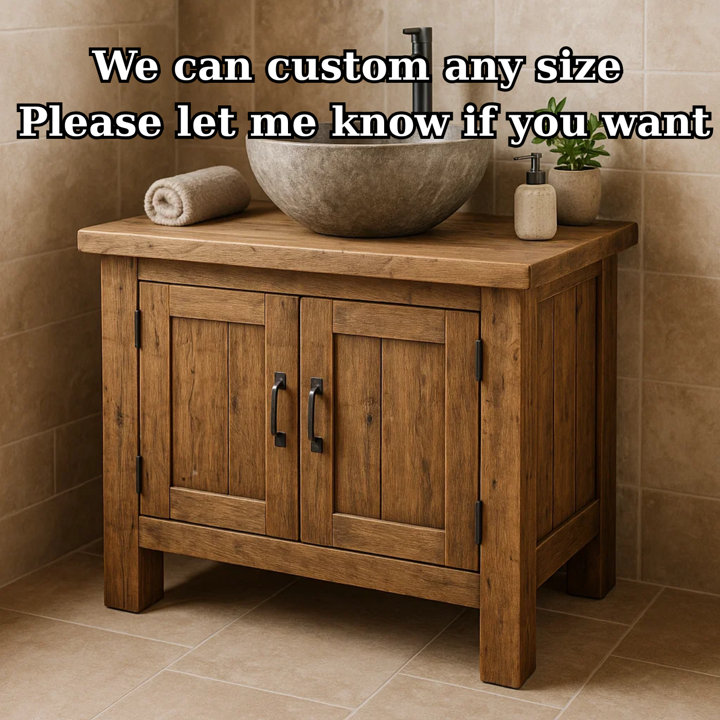 Handcrafted Soild Wood Bathroom Vanity | Compact Single Sink Cabinet Storage Kitchnce