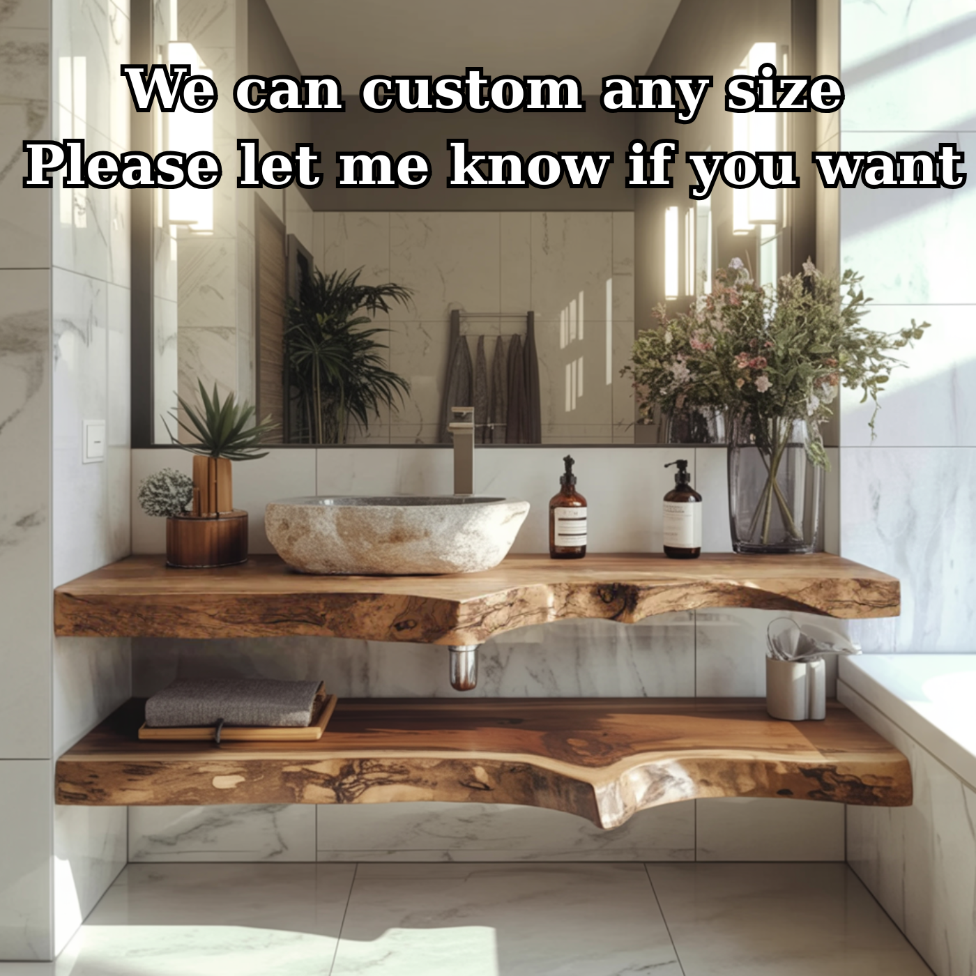 Handcrafted Solid Wood Floating Vanity – Live Edge Two-Tier Console Kitchnce