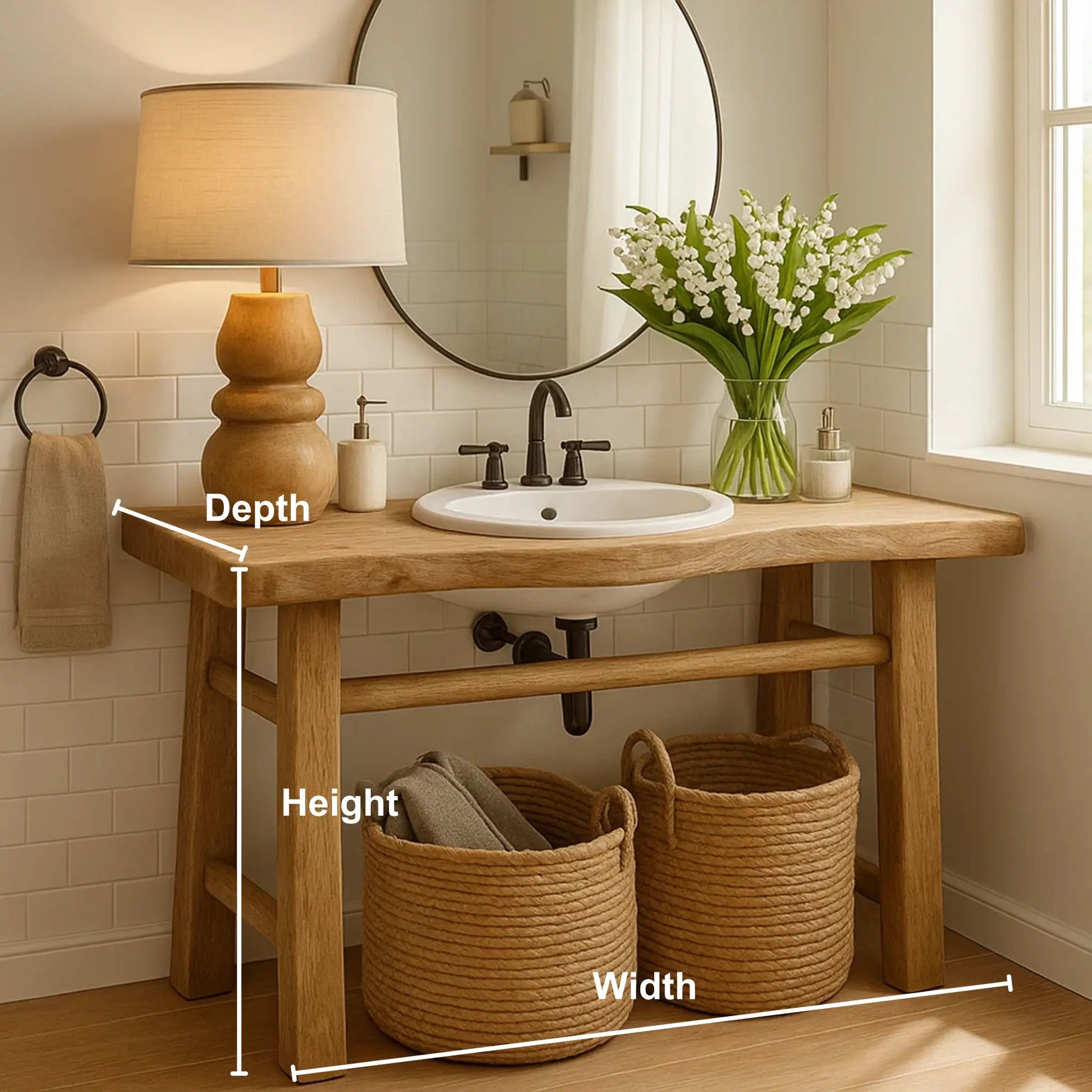 Handcrafted Solid Wood Bathroom Vanity with Minimalist Design and Natural Finish for Modern Spaces Kitchnce
