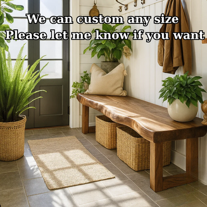 Handcrafted Solid Wood Bench – Live-Edge Entryway Bench with Organic Charm Kitchnce