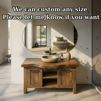 Handcrafted Solid Wood Bathroom Vanity with Live-Edge Top and Dual Side Cabinets Kitchnce