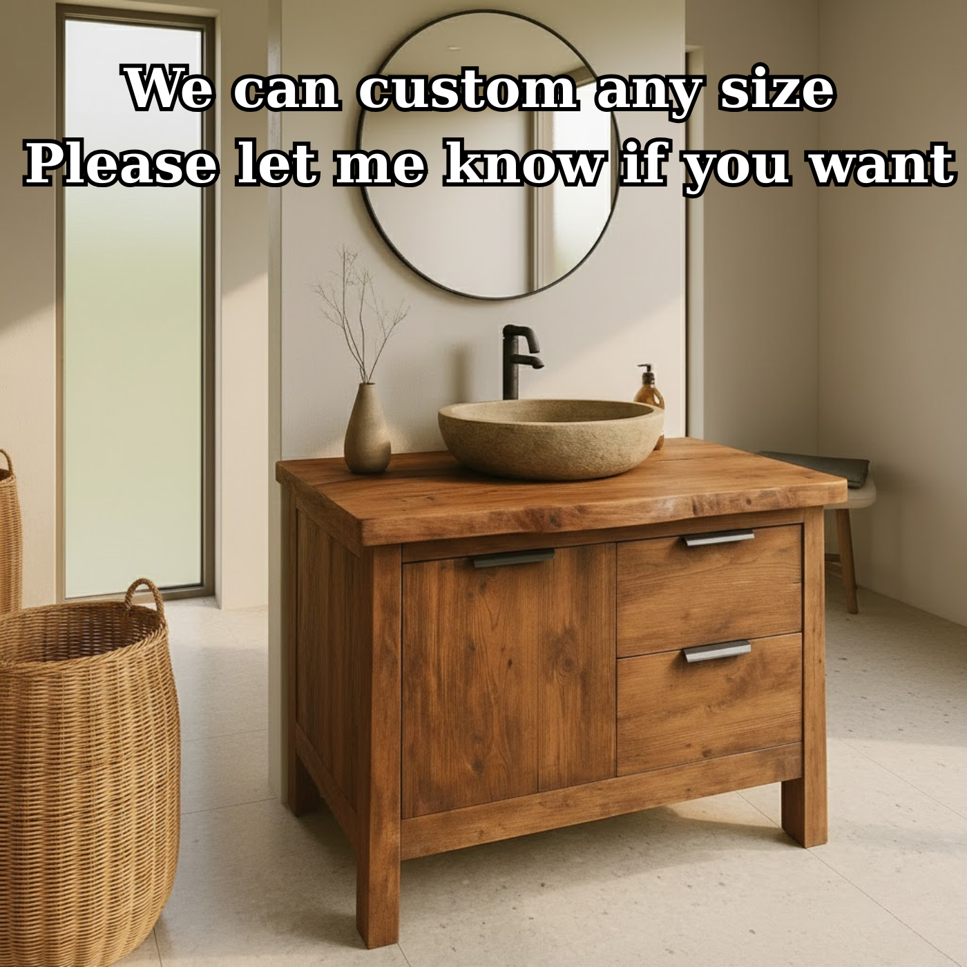 Handcrafted Solid Wood Bathroom Vanity with Live-Edge Top and Modern Drawer Design Kitchnce