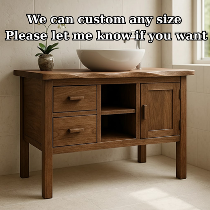 Handcrafted Solid Wood Bathroom Vanity - Live Edge Top, 2 Drawers & Open Frame Shelving (Copy) Kitchnce