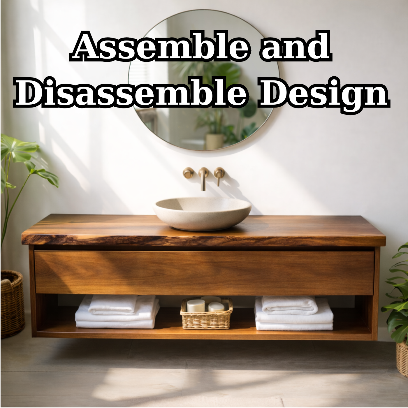 Floating Solid Wood Bathroom Vanity with Drawer and Open Shelf, Wall Mounted Wood Vanity