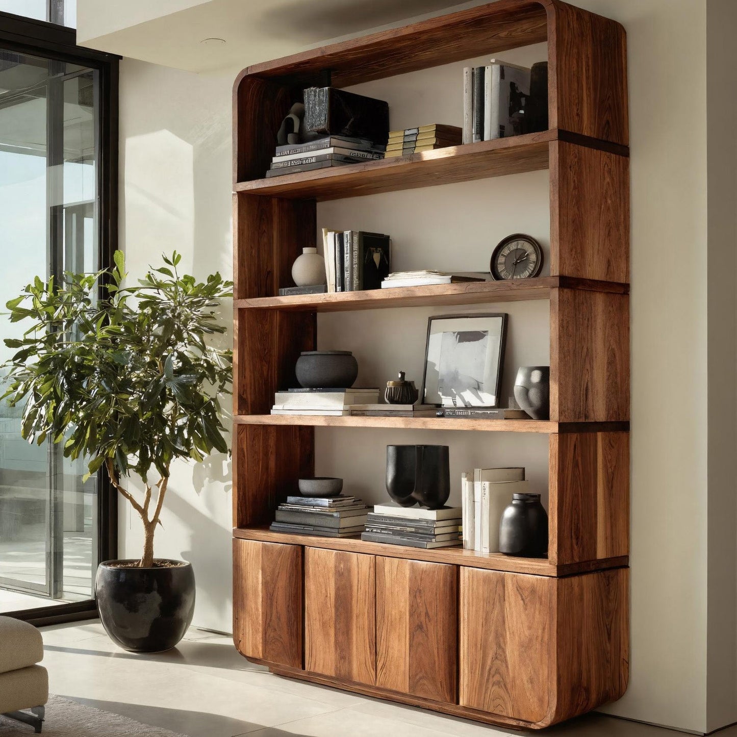 Elegant Natural Wood Bookcase For Modern Home Kitchnce