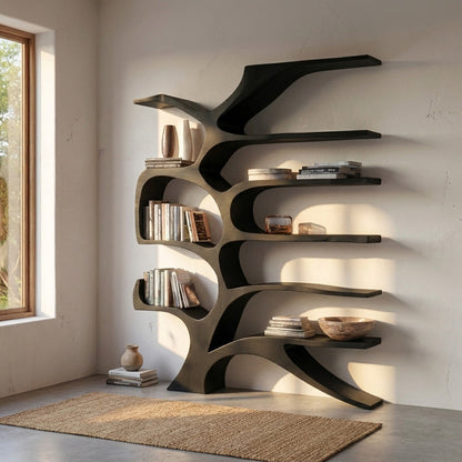 Contemporary Sculpted Wooden Bookshelf For Living Room Decor Kitchnce