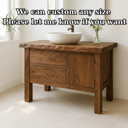 Handcrafted Solid Wood Bathroom Vanity - Live Edge Top, 2 Drawers & Single Door Cabinet Kitchnce