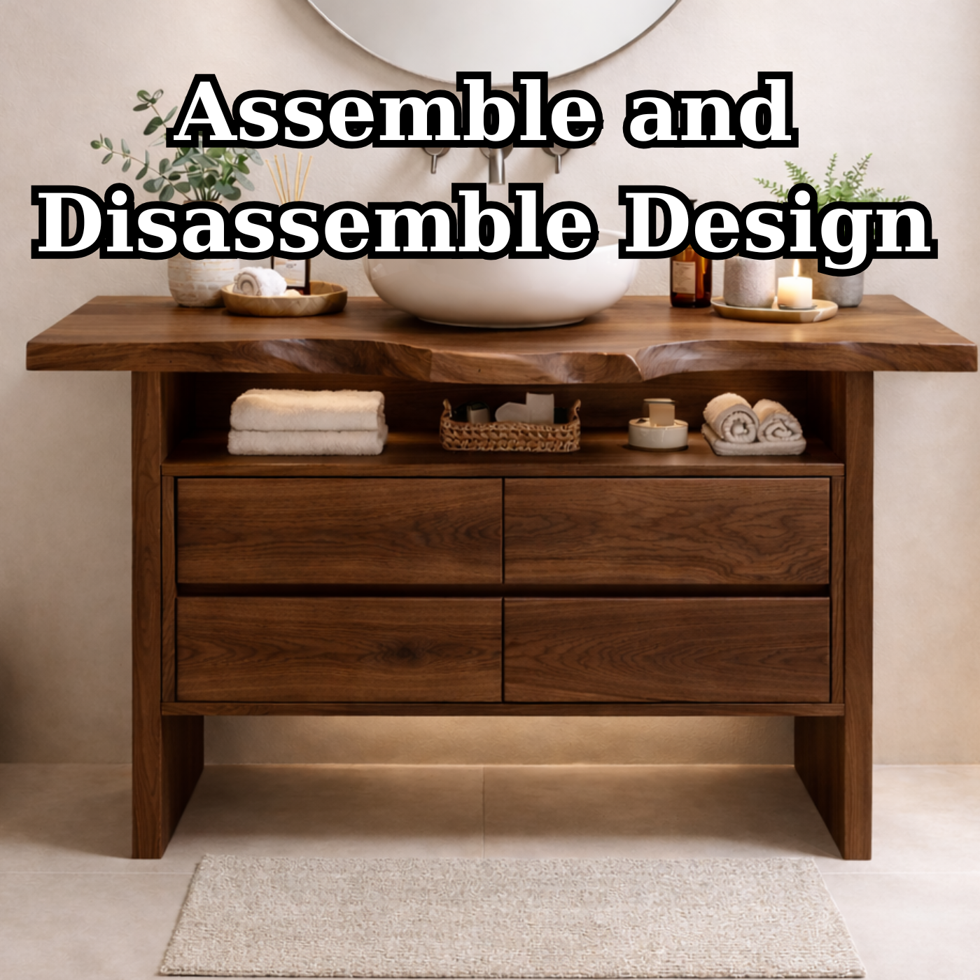 Solid Wood Bathroom Vanity with Open Shelf and Four Drawers Kitchnce