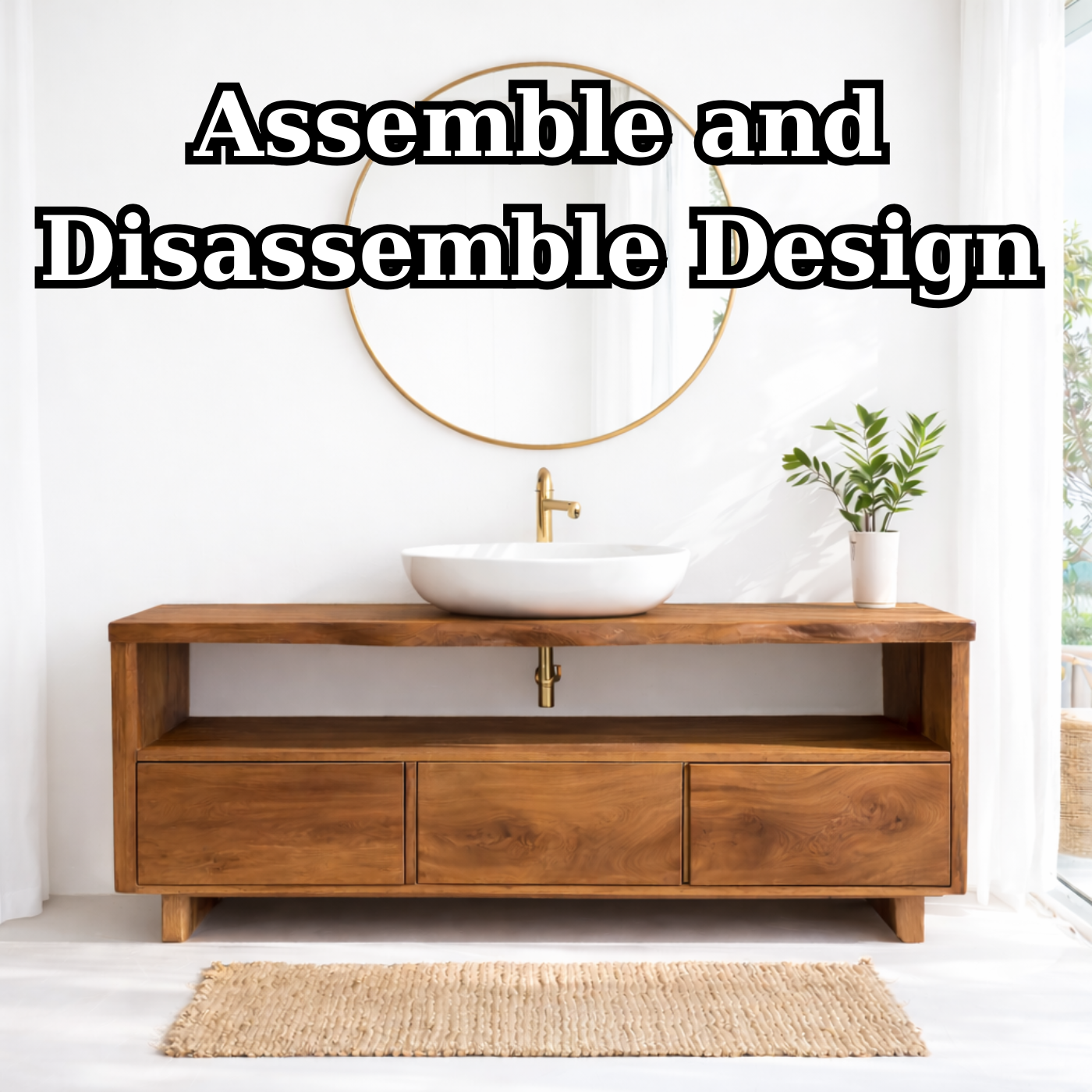 Solid Wood Bathroom Vanity with Open Shelf and Three Drawers – Rustic Freestanding Wood Vanity Cabinet Kitchnce