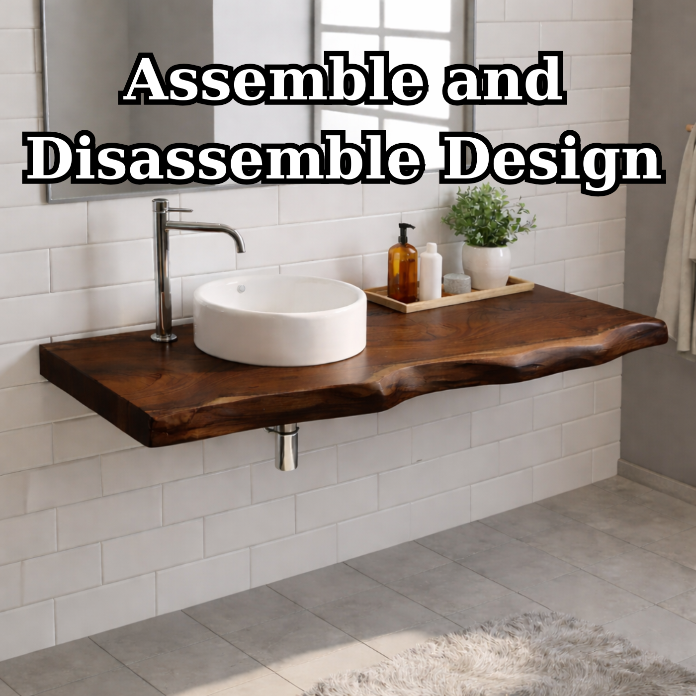 Floating Live Edge Solid Wood Bathroom Vanity Top – Rustic Wall Mounted Wood Countertop Kitchnce