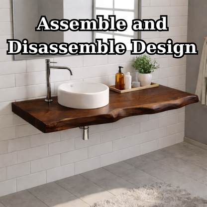 Floating Live Edge Solid Wood Bathroom Vanity Top – Rustic Wall Mounted Wood Countertop Kitchnce