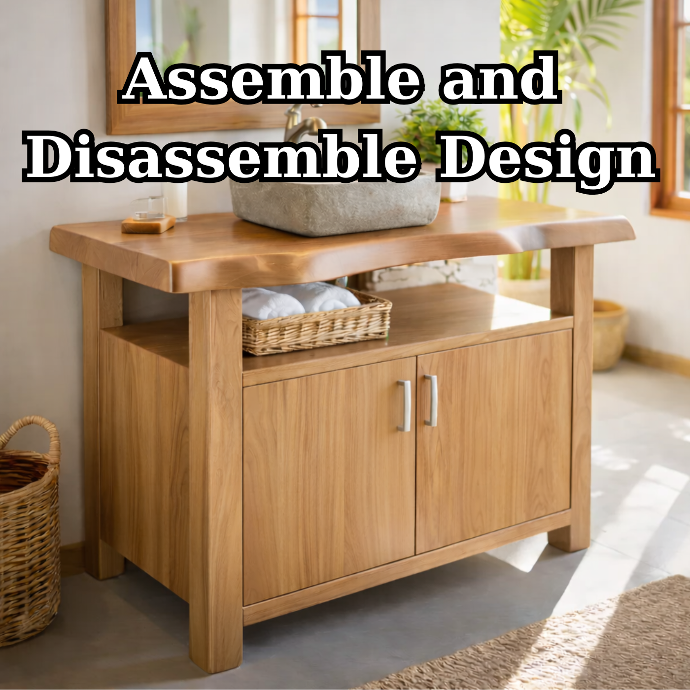 Solid Wood Bathroom Vanity Cabinet with Open Shelf Storage Kitchnce