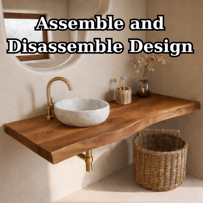 Floating Live Edge Solid Wood Bathroom Vanity Top – Rustic Wall Mounted Wood Countertop Shelf Kitchnce